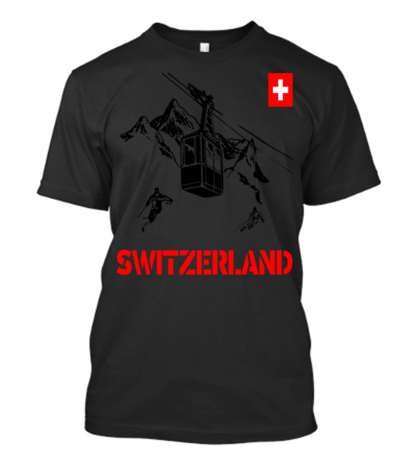 Switzerland Mountains Gondola Skier With Swiss Flag T-Shirt