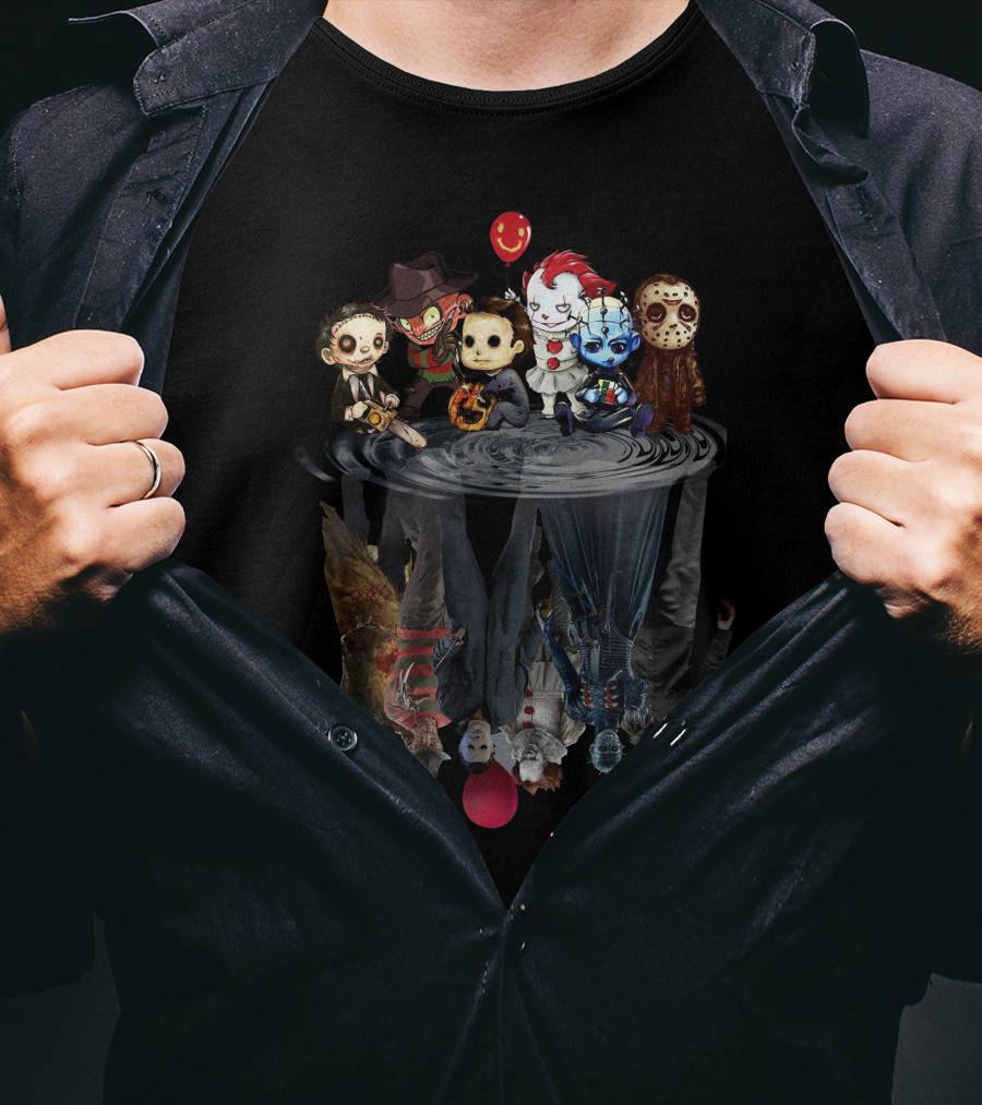 Horror Mashup With Iconic Movie Characters And Reflections T-Shirt