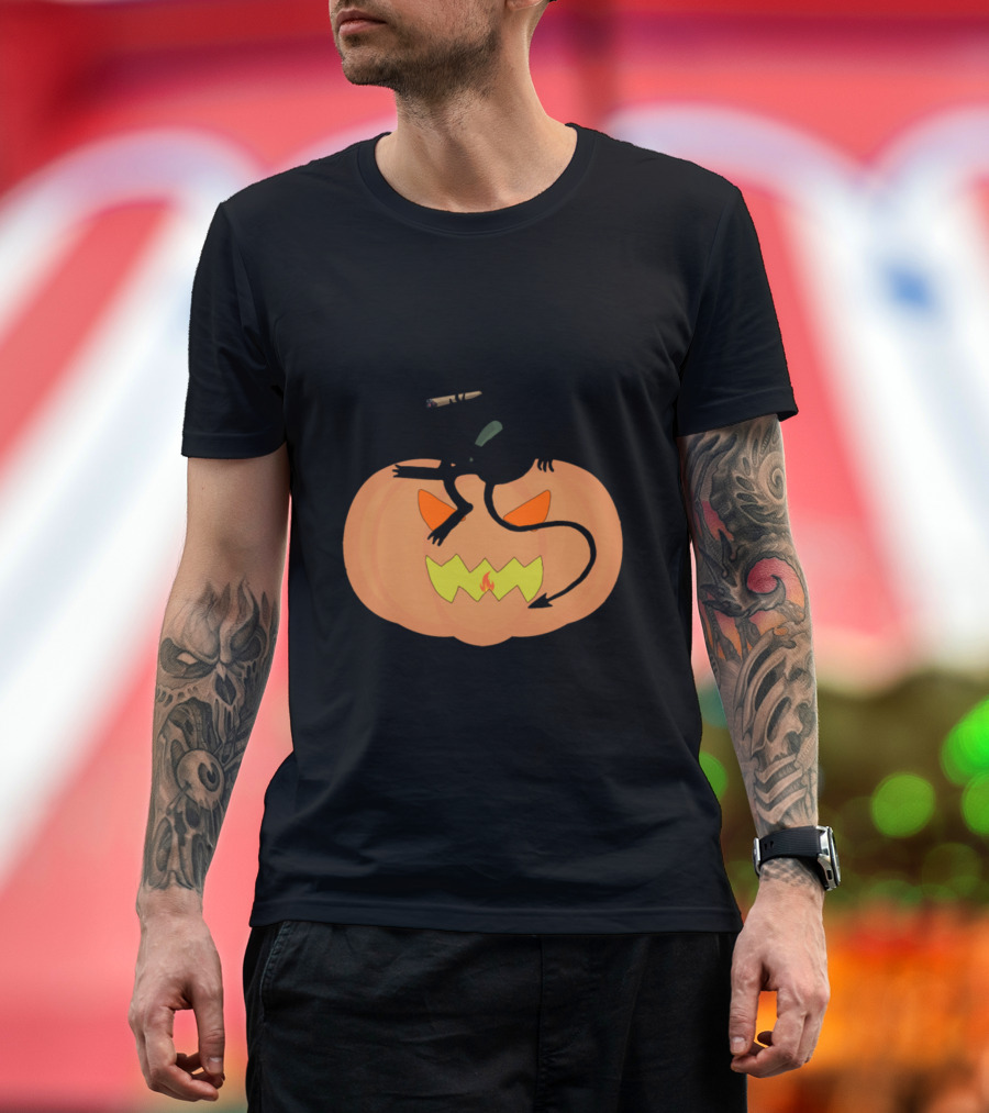 Halloween Smoking Devil on Jack-O'-Lantern Pumpkin T-Shirt
