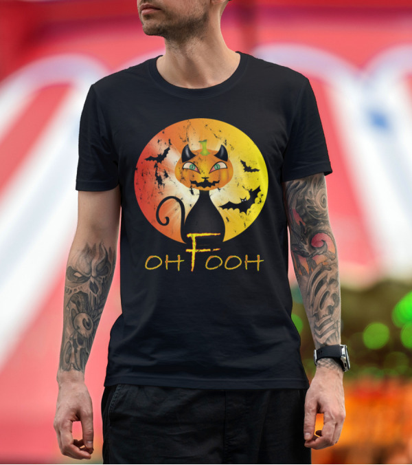 Premium T-Shirt: Oh Fooh Halloween Bats Pumpkin Cat T-Shirt Oh Fooh Halloween Bats Pumpkin Cat T-Shirt