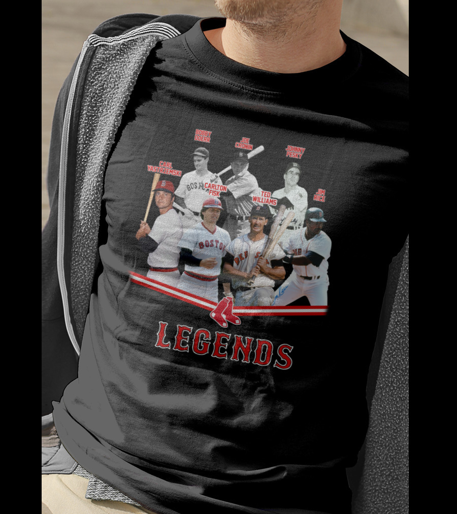 Boston Red Sox Legends Ted Williams Carl Yastrzemski Bobby Doerr Joe Cronin Johnny Pesky Carlton Fisk Jim Rice T-Shirt