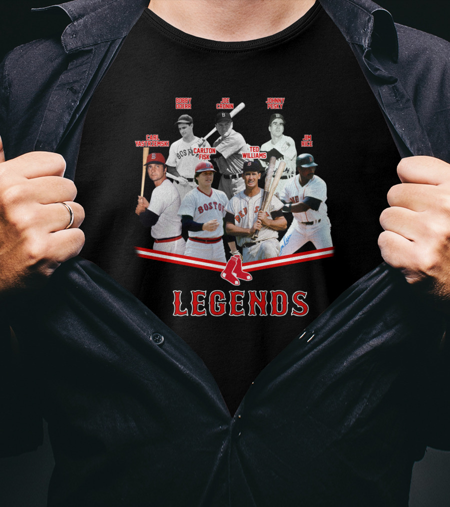 Boston Red Sox Legends Ted Williams Carl Yastrzemski Bobby Doerr Joe Cronin Johnny Pesky Carlton Fisk Jim Rice T-Shirt