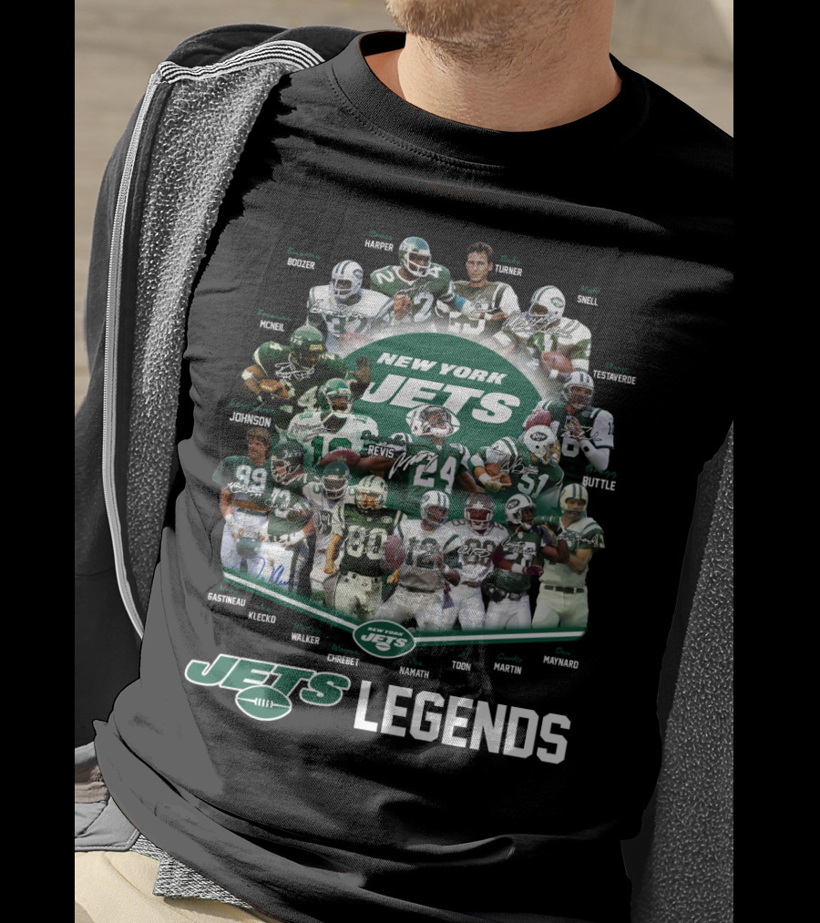 New York Jets Legends Revis Namath Martin Klecko Toon Maynard T-Shirt