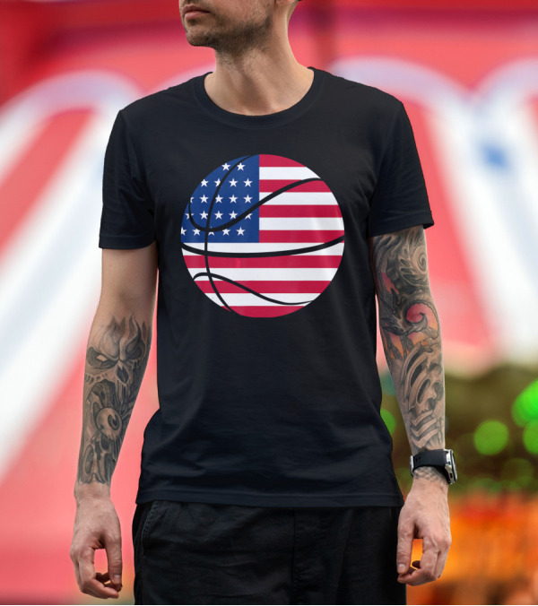 Premium T-Shirt: 4th Of July American Flag Basketball Fun T-Shirt 4th Of July American Flag Basketball Fun T-Shirt
