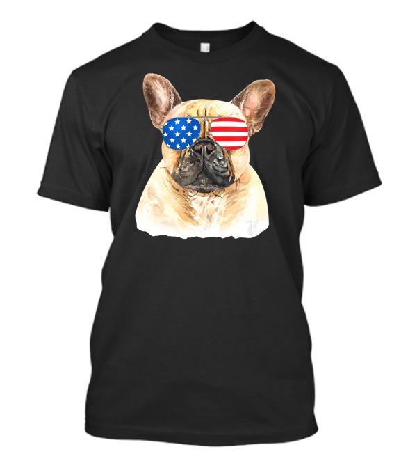 4th Of July Merica French Bulldog American Flag Sunglasses T-Shirt