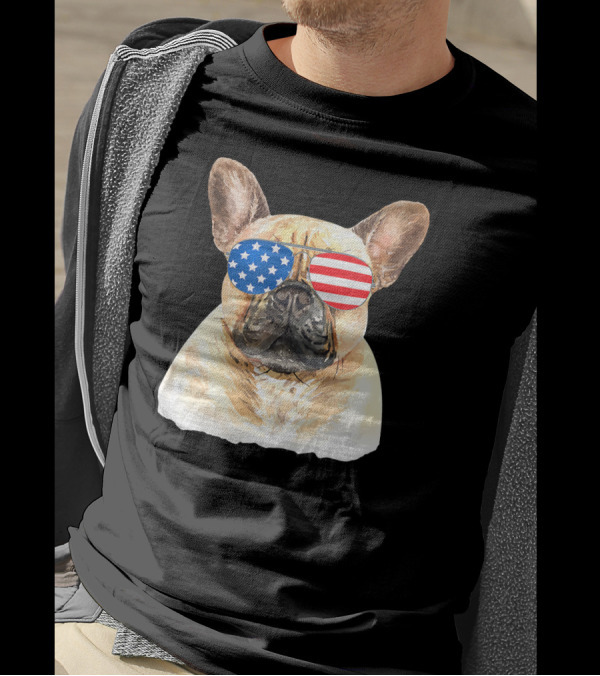 4th Of July Merica French Bulldog American Flag Sunglasses T-Shirt