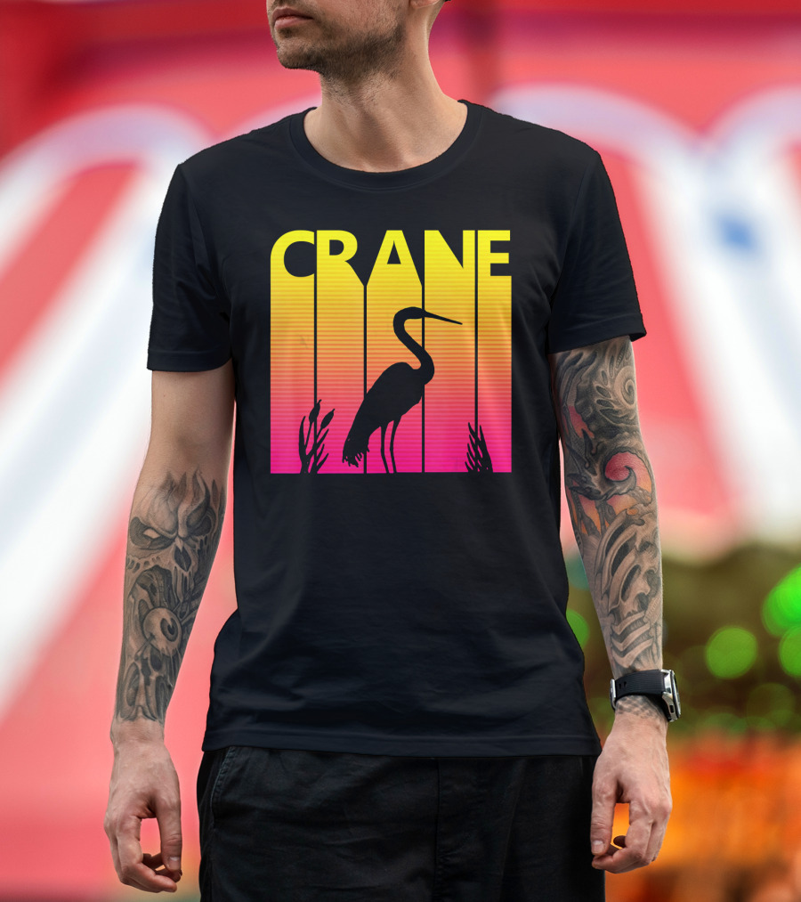CRANE Bird Lover 1980s Retro Sunset T-Shirt