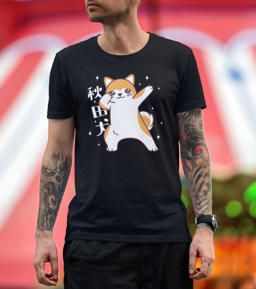 Akita Dog Dabbing Japanese Kawaii Puppy Sparkling T-Shirt