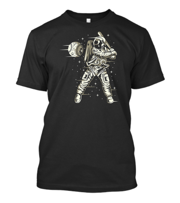 Astronaut Swinging Bat At Moon Baseball In Space T-Shirt