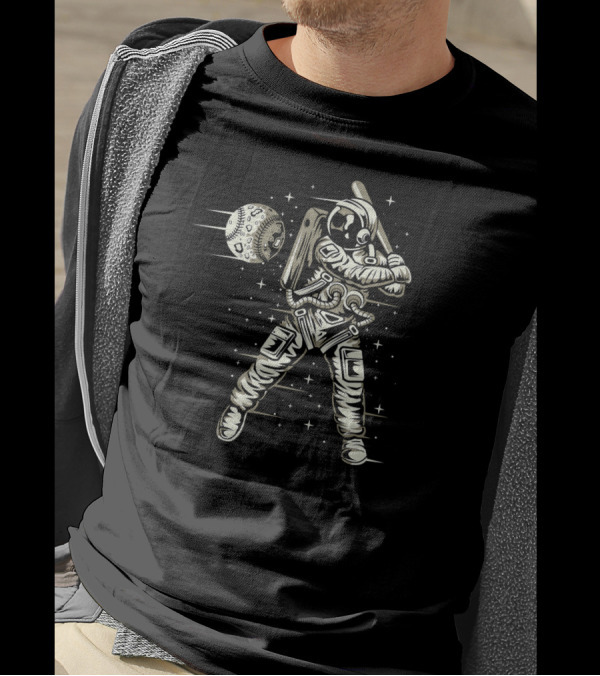 Astronaut Swinging Bat At Moon Baseball In Space T-Shirt