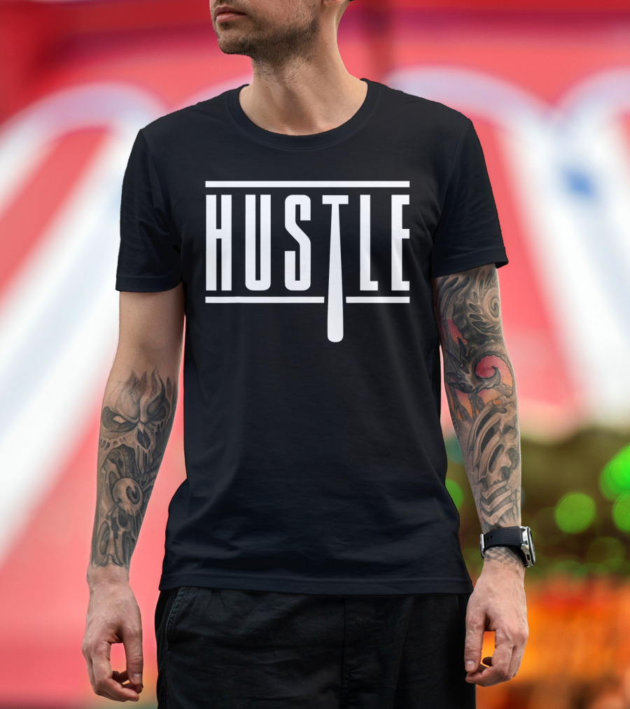 Hustle Baseball Bat Text T-Shirt
