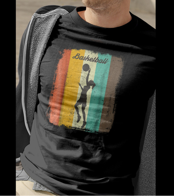Basketball Player 70s Vintage Silhouette Retro Stripes T-Shirt