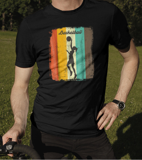 Basketball Player 70s Vintage Silhouette Retro Stripes T-Shirt