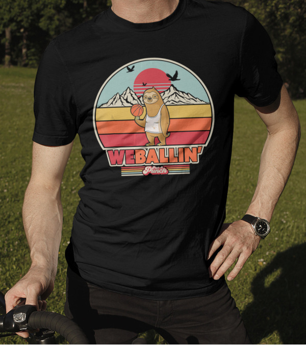 WEBALLIN' Sloth Sunset Mountains Basketball Punch Drunk Punch T-Shirt