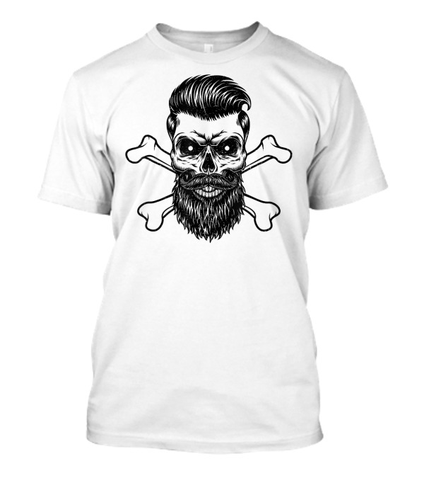 Bearded Skull And Crossbones Funny Beard Iconic Pirate T-Shirt