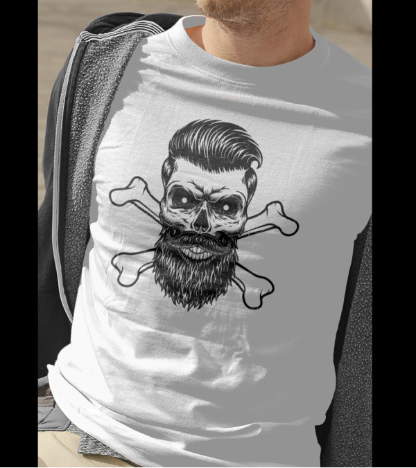 Bearded Skull And Crossbones Funny Beard Iconic Pirate T-Shirt