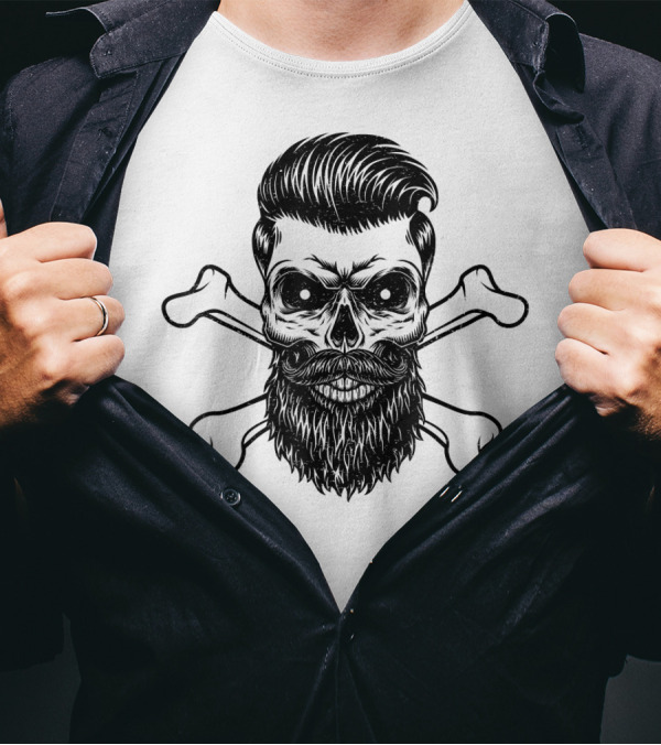 Bearded Skull And Crossbones Funny Beard Iconic Pirate T-Shirt