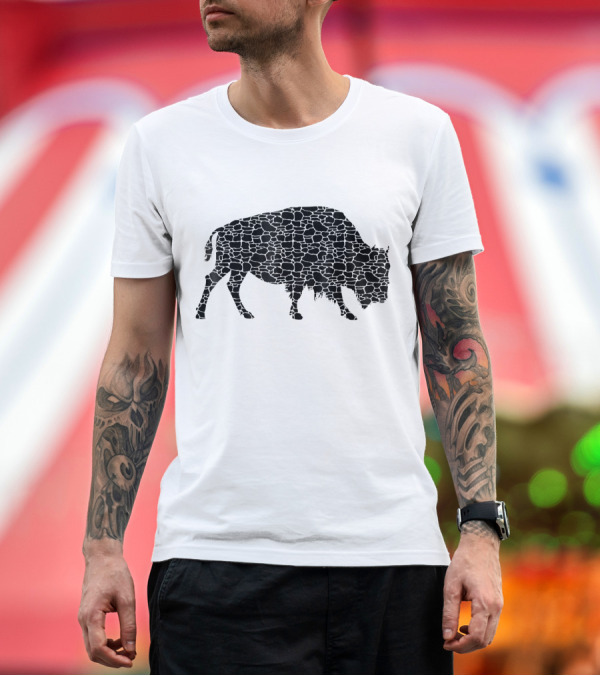 Premium T-Shirt: Bison Silhouette with Stone Pattern Bison Cute Bison T-Shirt Bison Silhouette with Stone Pattern Bison Cute Bison T-Shirt