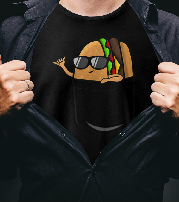 Awesome Shaka Hang Loose Hamburger In Pocket T-Shirt