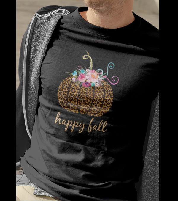 Beautiful Happy Fall Cheetah Pumpkin Floral T-Shirt