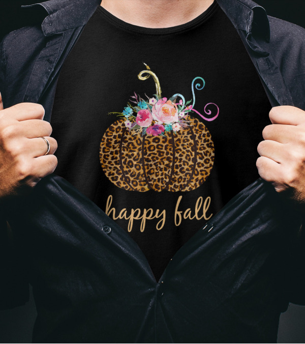 Beautiful Happy Fall Cheetah Pumpkin Floral T-Shirt