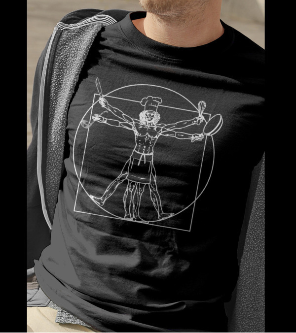 Chef Vitruvian Man Da Vinci Cooking Utensils Drawing T-Shirt