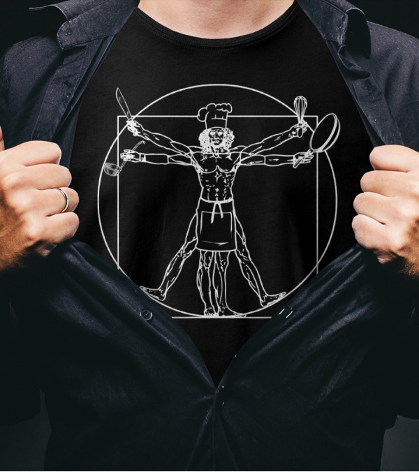 Chef Vitruvian Man Da Vinci Cooking Utensils Drawing T-Shirt