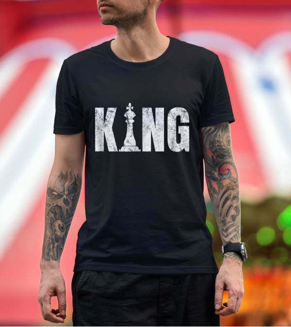 Premium T-Shirt: Chess King Distressed Vintage Style with White Chess Piece T-Shirt Chess King Distressed Vintage Style with White Chess Piece T-Shirt