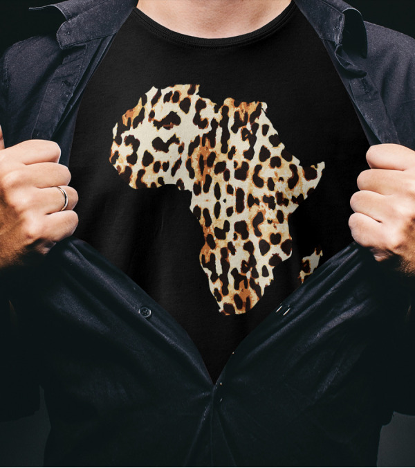 Cool Cheetah Leopard Print Africa Map T-Shirt