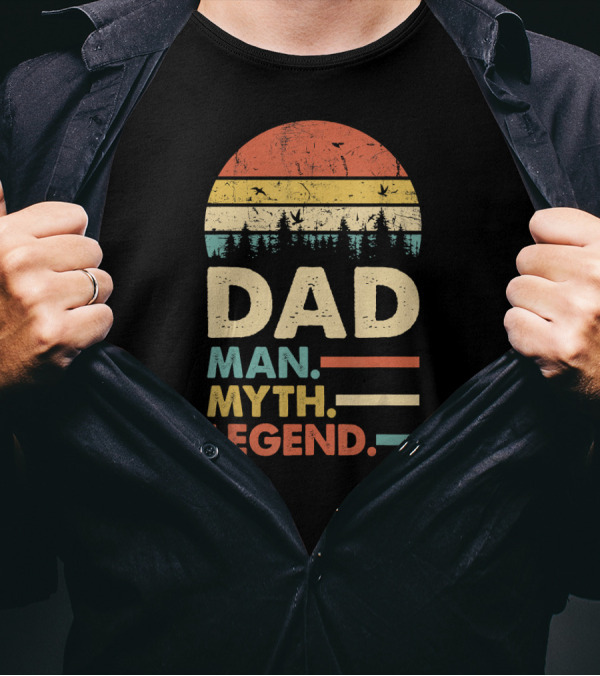 Dad The Man The Myth The Legend Vintage Sunset Forest Stripes T-Shirt