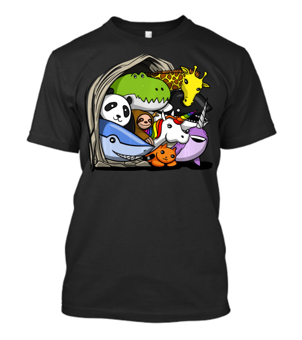 Dinosaur Sloth Unicorn Shark Narwhal Panda Giraffe Cute Animal Group T-Shirt