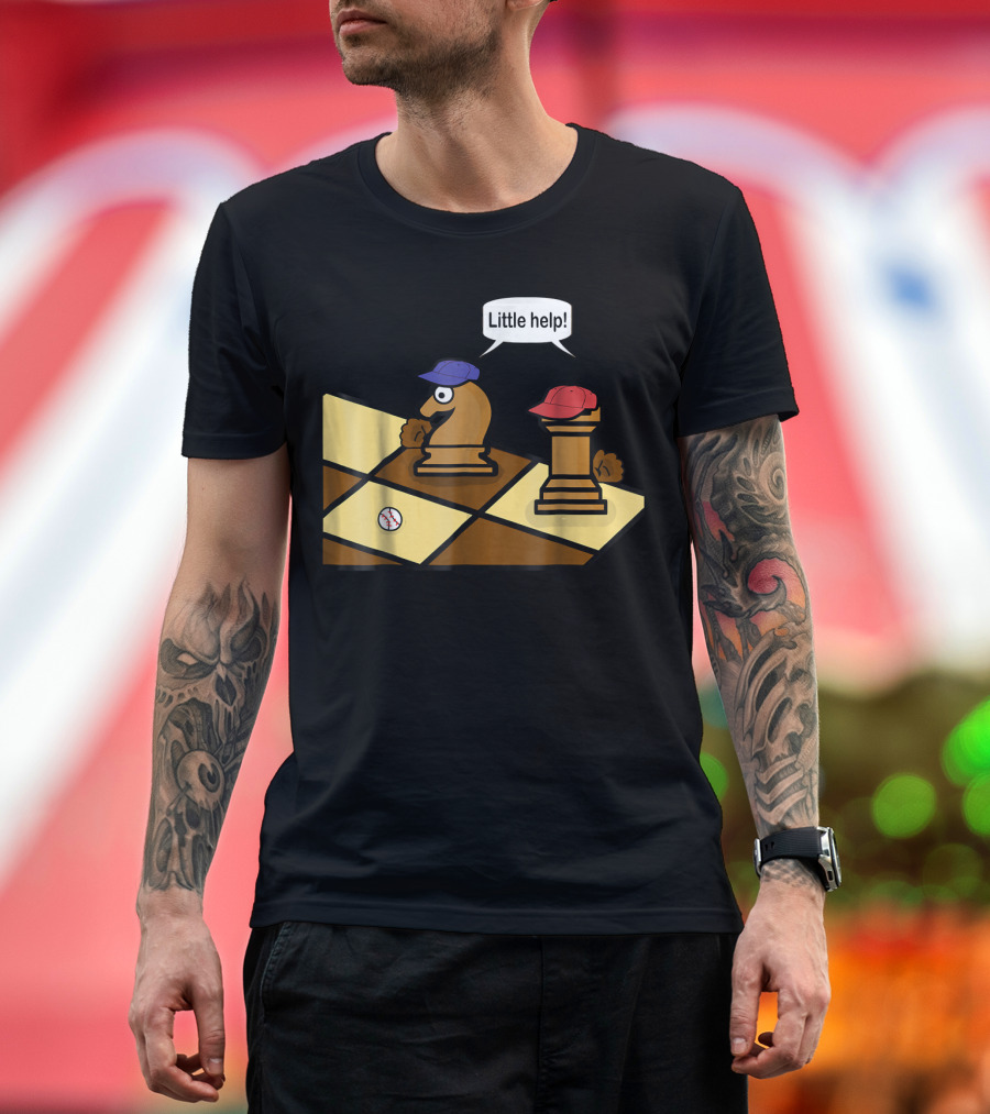 Little Help Baseball Chess Pun Knight and Rook with Red and Blue Caps T-Shirt