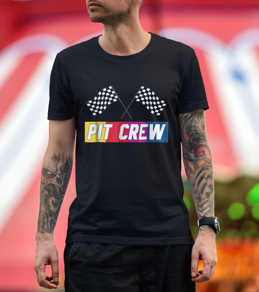 Pit Crew Checkered Flags Race Car Party T-Shirt