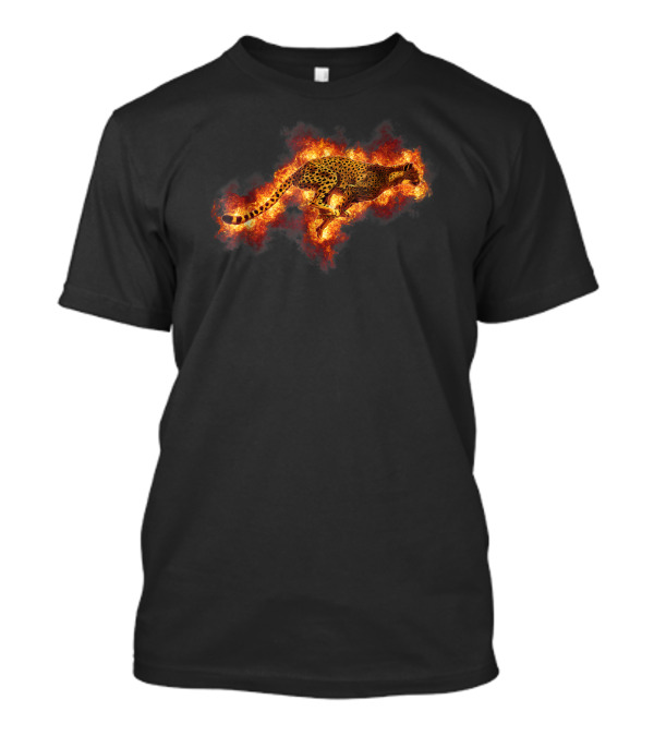 Running Flaming Cheetah Styl On Fire Background T-Shirt