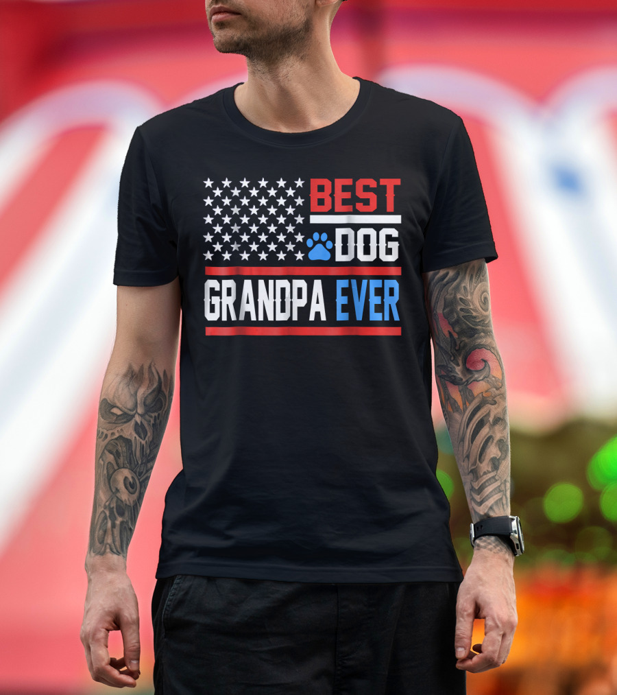 Best Dog Grandpa Ever USA Flag Paw Prints T-Shirt