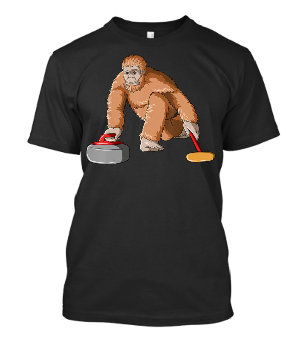Bigfoot Sasquatch Playing Curling With Stone And Broom T-Shirt