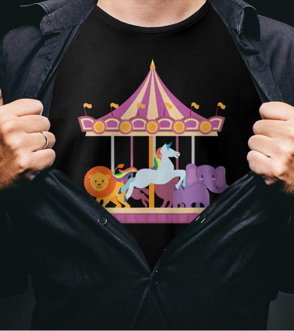 Circus Merry Go Round Carousel Unicorn Lion Elephant T-Shirt