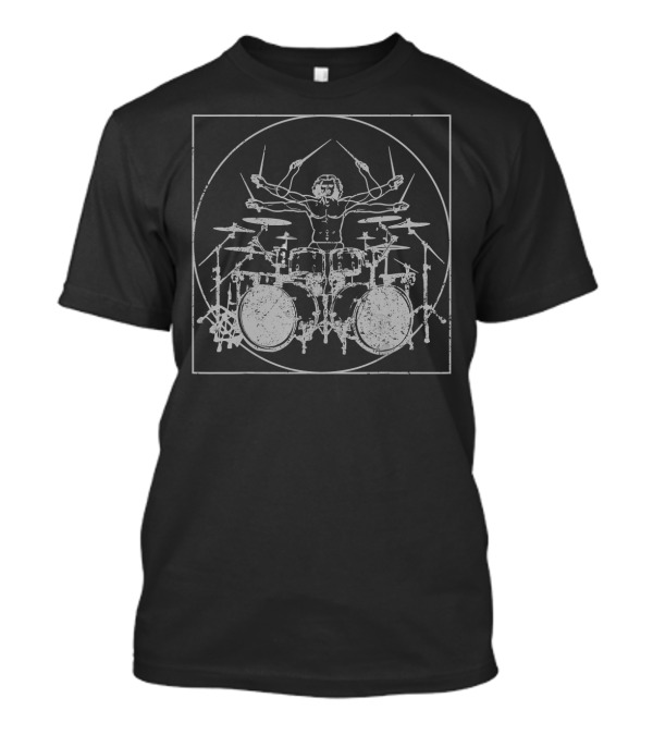 Vitruvian Drummer Man Double Bass Drumsticks T-Shirt