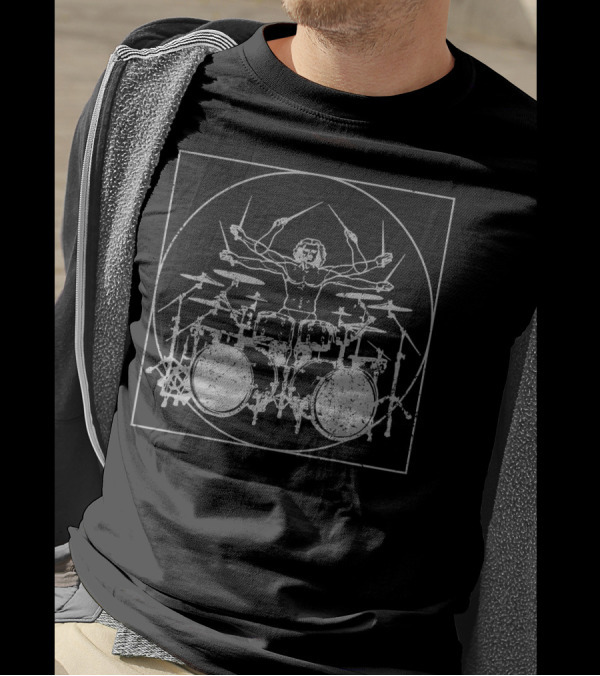 Vitruvian Drummer Man Double Bass Drumsticks T-Shirt