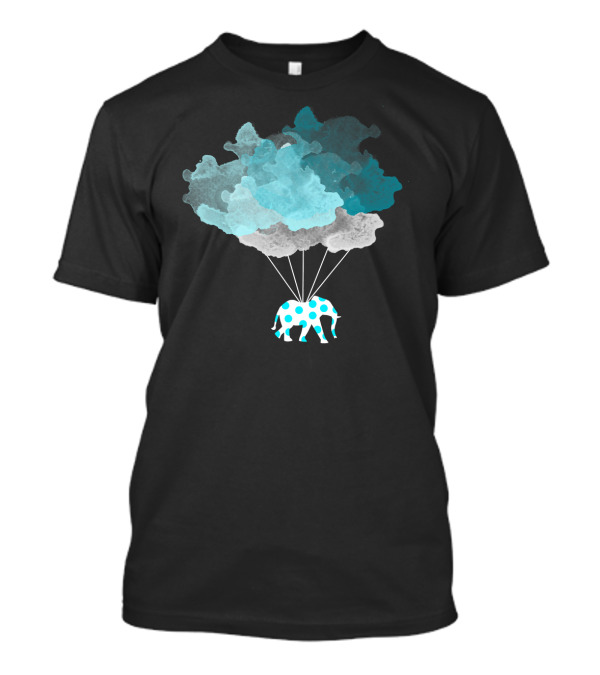 Teal Polka Dots Elephant Carried By Cloud Balloons T-Shirt
