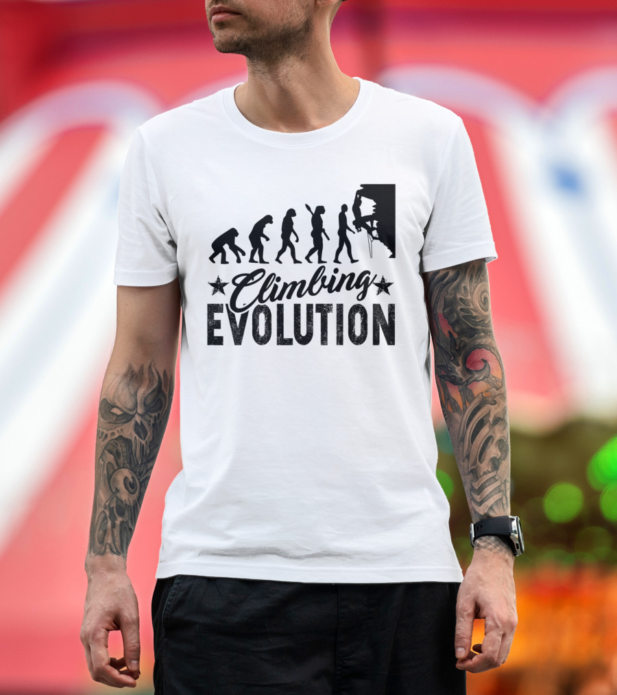 Climbing Evolution Human to Rock Climber Progression T-Shirt