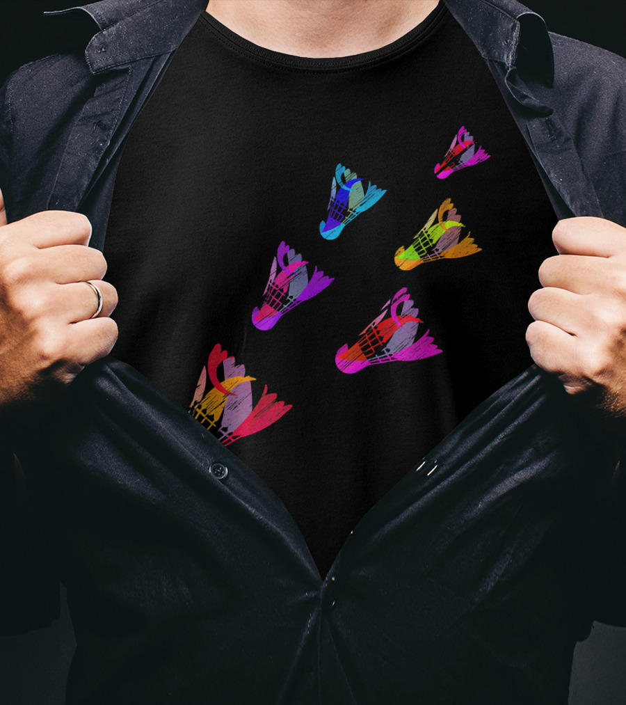 Colorful Sports Shuttlecock Illustration With Badminton Motif T-Shirt