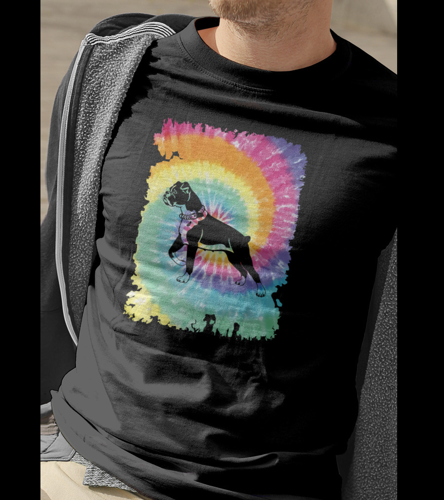 Colorful Tie Dye Boxer With Family Rainbow Spiral T-Shirt