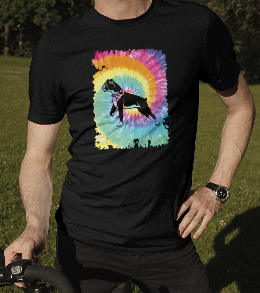 Colorful Tie Dye Boxer With Family Rainbow Spiral T-Shirt