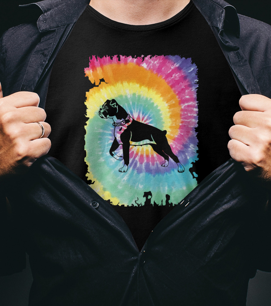 Colorful Tie Dye Boxer With Family Rainbow Spiral T-Shirt
