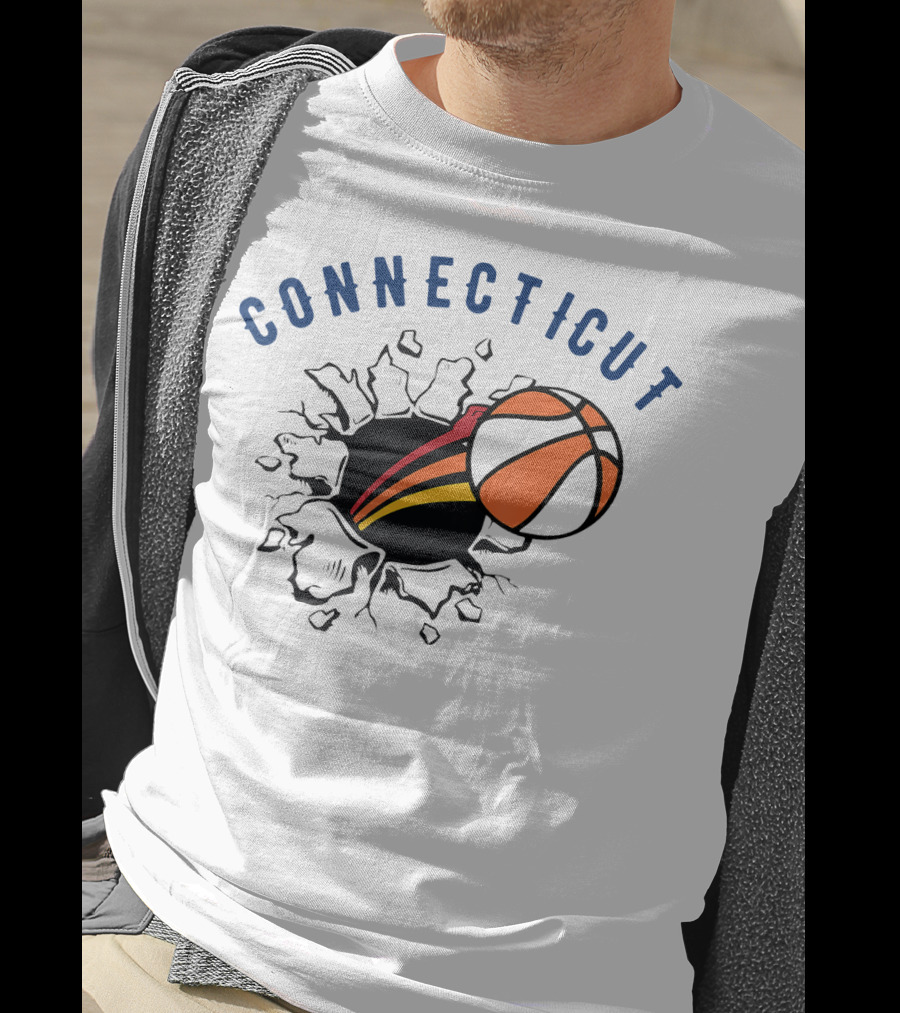 Connecticut Basketball Burst Design With Basketball T-Shirt