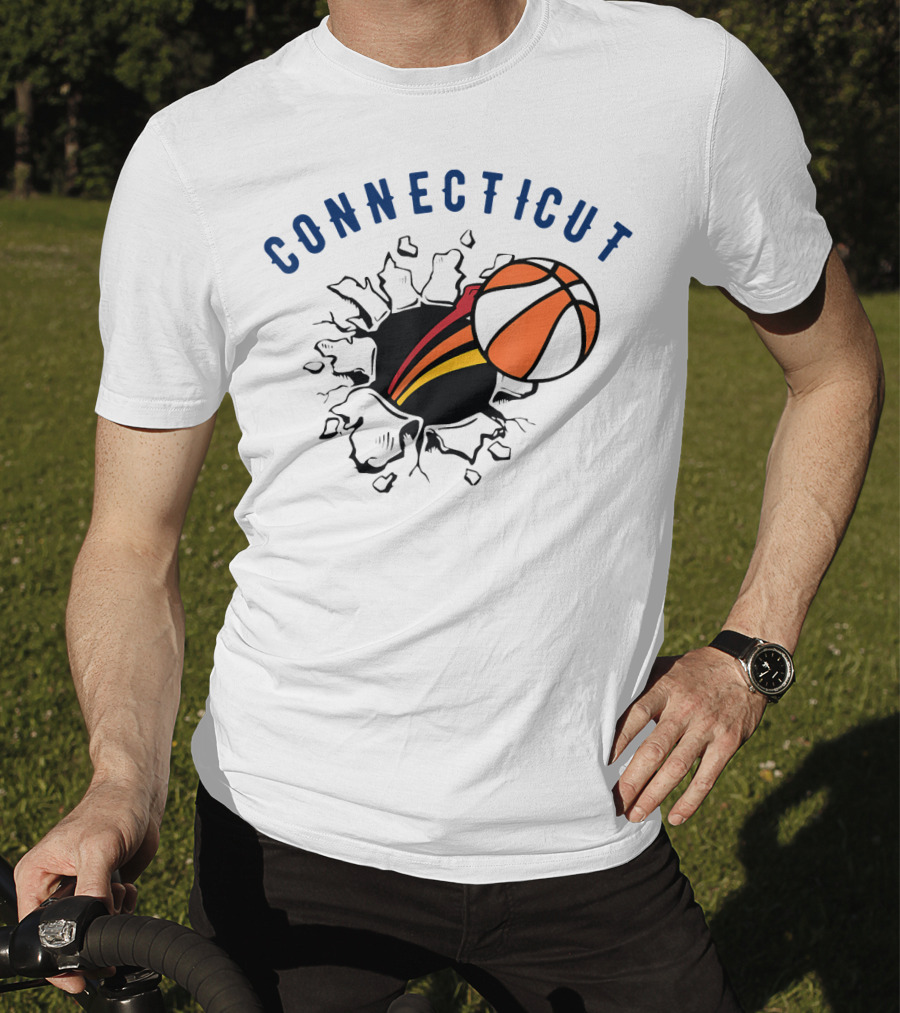 Connecticut Basketball Burst Design With Basketball T-Shirt