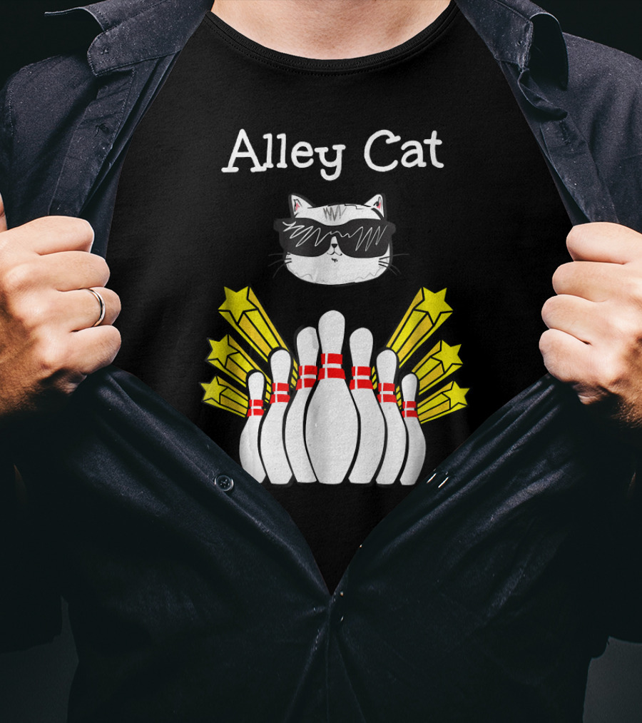 Alley Cat Cool Funny Bowling Stars And Pins T-Shirt