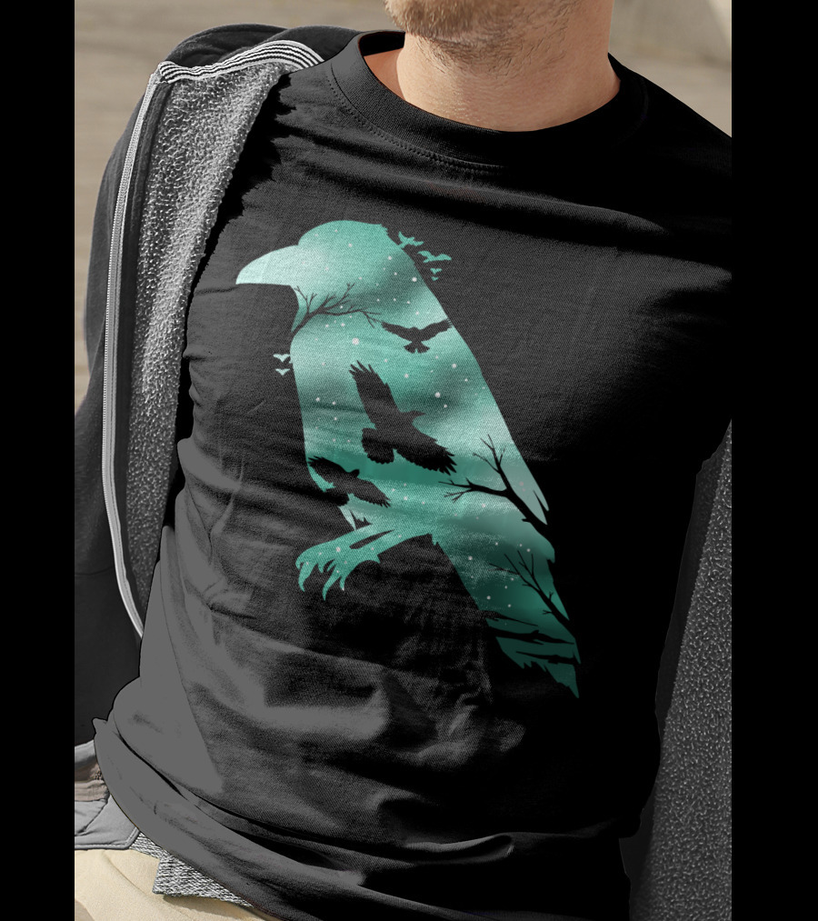 Cool Crow Bird Silhouette Night Sky Scene T-Shirt