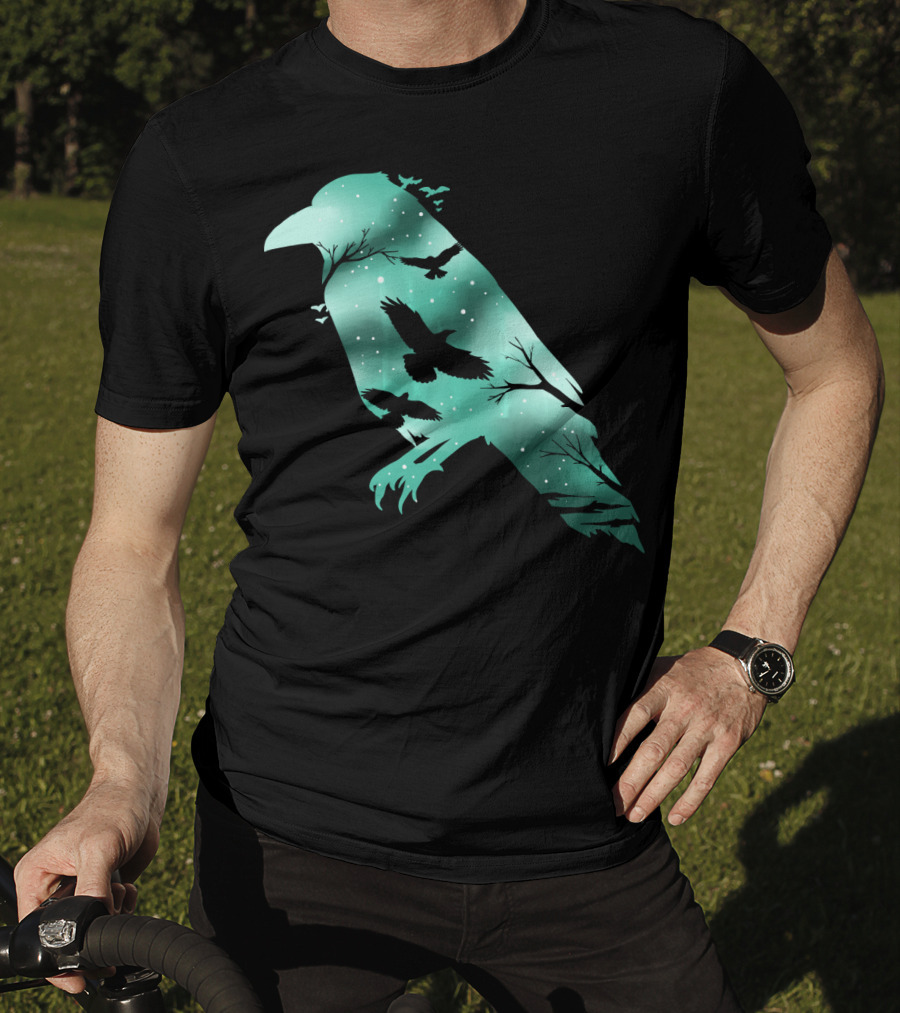 Cool Crow Bird Silhouette Night Sky Scene T-Shirt